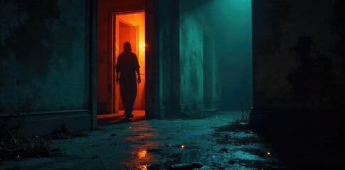 Shadowy Figure Vanishes Around Dark Corner, Leaving Mystery and Unease; Abandoned Object Hints at Hidden Secret