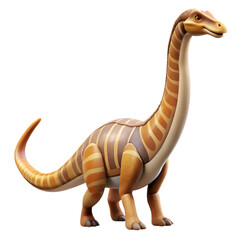 3D Long-Necked Dinosaur Side View, Striped Herbivore with Slender Body and Elongated Tail

