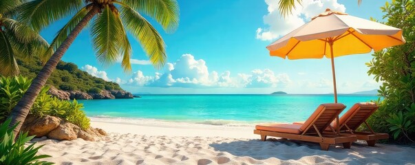 Naklejka premium Vibrant Summer Sunshine Carefree Beach Scene, Perfect for Travel and Vacation Projects