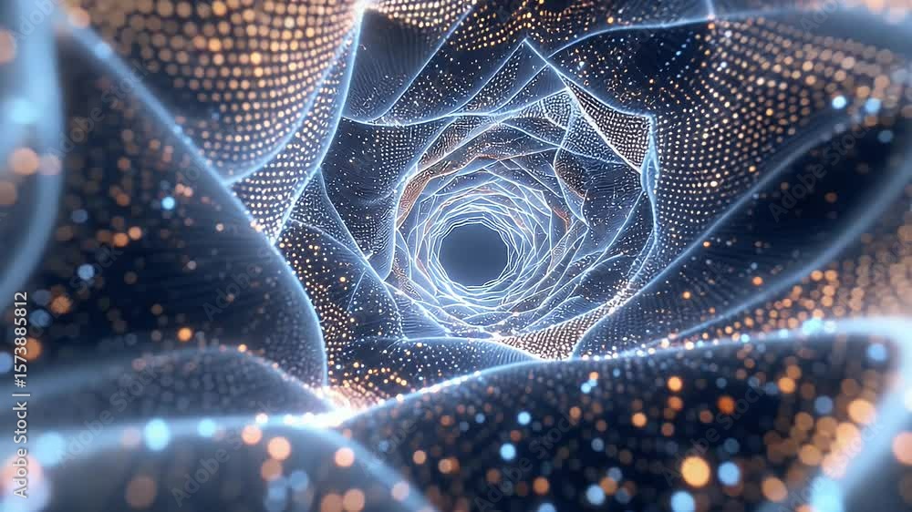 Poster abstract tunnel of glowing particles: dynamic data stream visualization