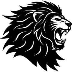 Lion Head Silhouette Vector – Side View with Flowing Mane