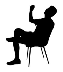 Silhouette of man sitting on chair, side view. The person pretends to be holding something in his hand and drinking. Vector illustration