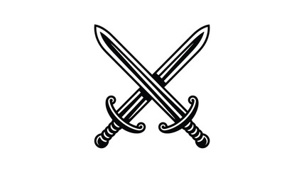 Two Crossed Swords Black and White Illustration for Design Element