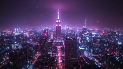 Futuristic Digital Cityscape with Neon Lights and Flowing Data Streams in a High-Tech Urban Atmosphere