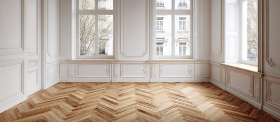 Bright Room with Beautiful Herringbone Pattern Flooring
