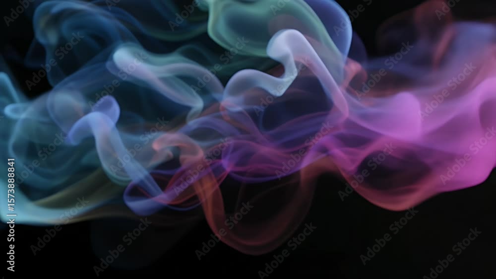 Poster ethereal smoke streams: abstract colorful motion graphics on black background