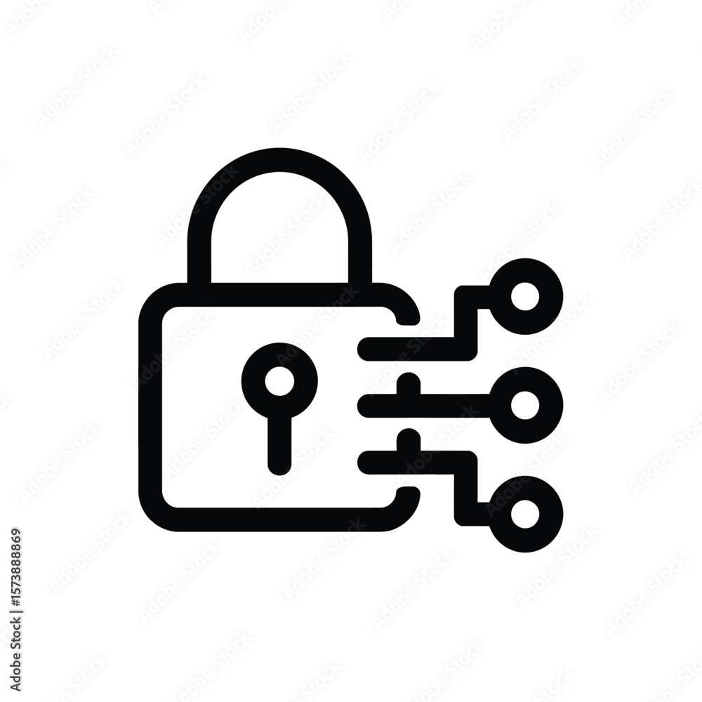 Poster digital security lock with circuit connections data protection icon
