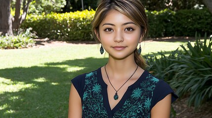 Young woman outdoors in a park.