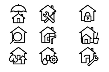 Home maintenance icons: silhouette style for essential property services