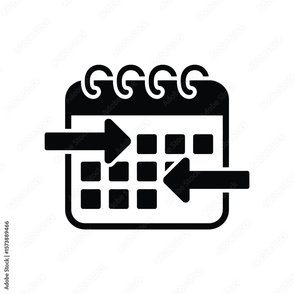 Poster calendar with arrows indicating scheduling or rescheduling in black and white