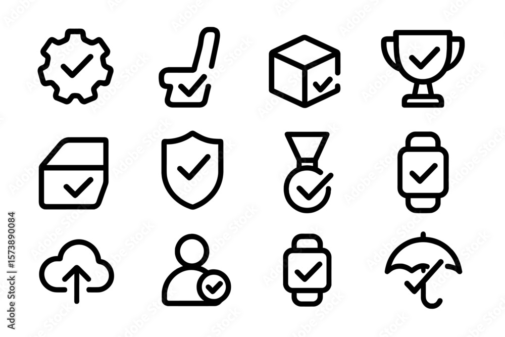 Poster minimalist linear icons with check marks for modern user interface design
