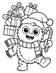 Obraz premium Cute Christmas Monster Bold and Easy Coloring Book for Kids and Adults.