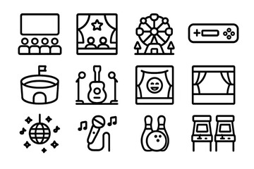 Minimalist entertainment icons set: music, theater, sports, and gaming