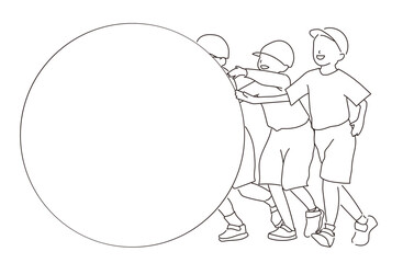 運動会　線画　イラスト　白黒　大玉転がし