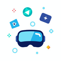 Virtual Reality Mask With Icons Vector