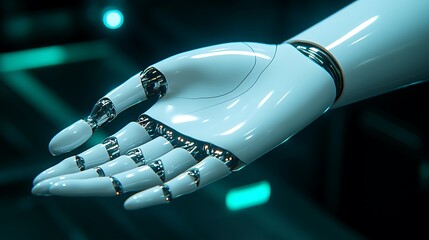 Close-up of a futuristic robotic hand.