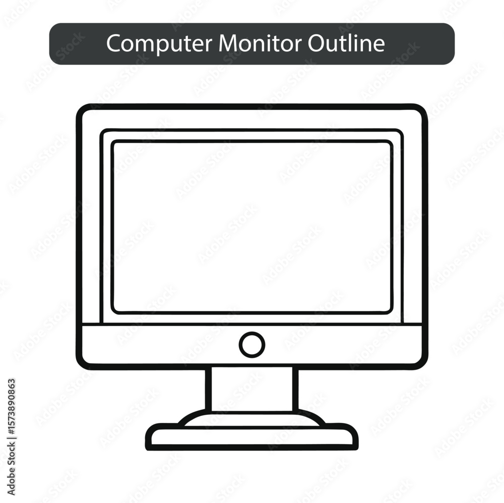 Poster simple outline drawing of a modern computer monitor on a stand