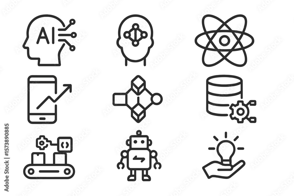 Aufkleber innovative technology icons featuring ai and automation in linear style