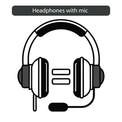 Stylized icon of headphones with a microphone and two horizontal lines