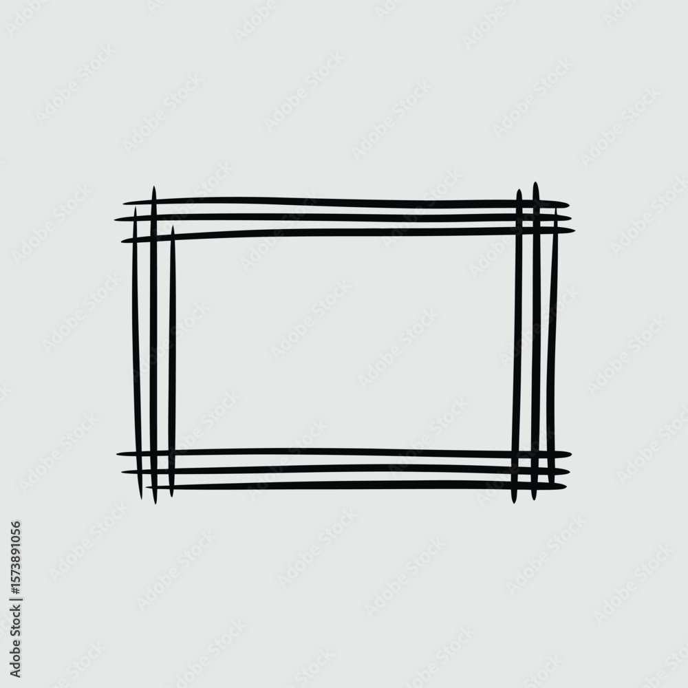Poster hand drawn rectangular frame with overlapping lines on light gray background