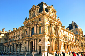 The façade of the Pavilion Mollien of the Louvre Museum in Paris, France.