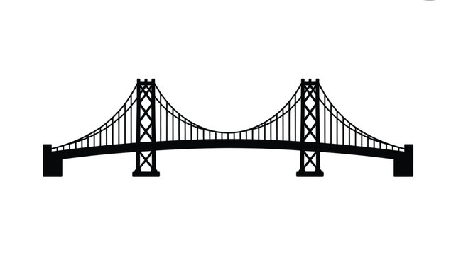Suspension Bridge Silhouette Simple Black Icon on White Background
