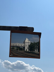 Tower Bridge in Otaru Japan in Mirror Reflection with Blue Sky