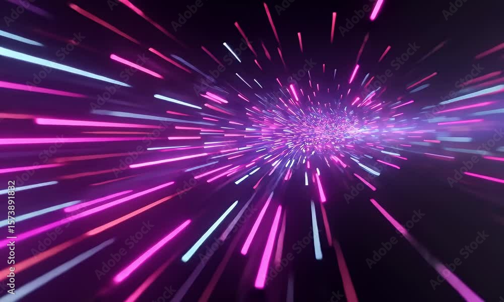 Poster hyperspace jump: abstract light speed animation with neon streaks and tunnel effect