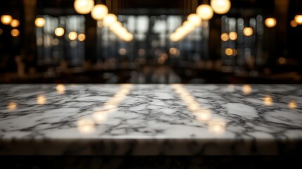 Polished marble tabletop surface in a restaurant setting.