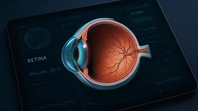 A detailed illustration of the human eye, highlighting the retina and its intricate anatomy. This visual serves as a tool for educational purposes and medical studies.