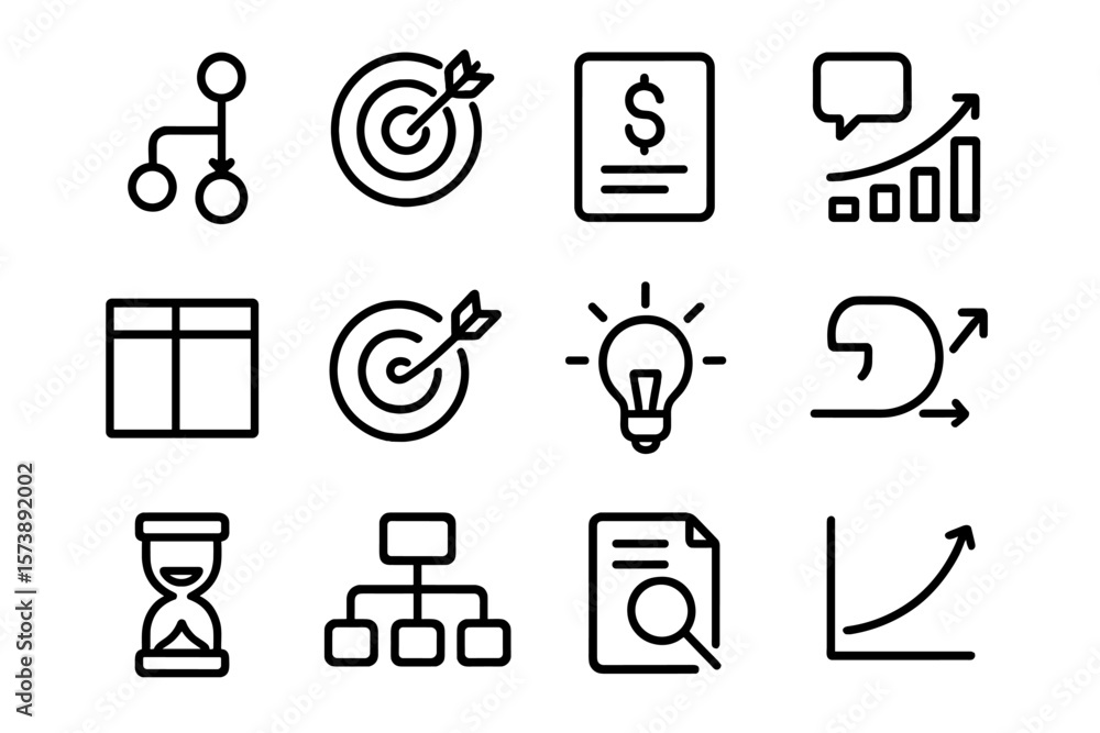 Poster minimalist business icons set with dark background for professional use