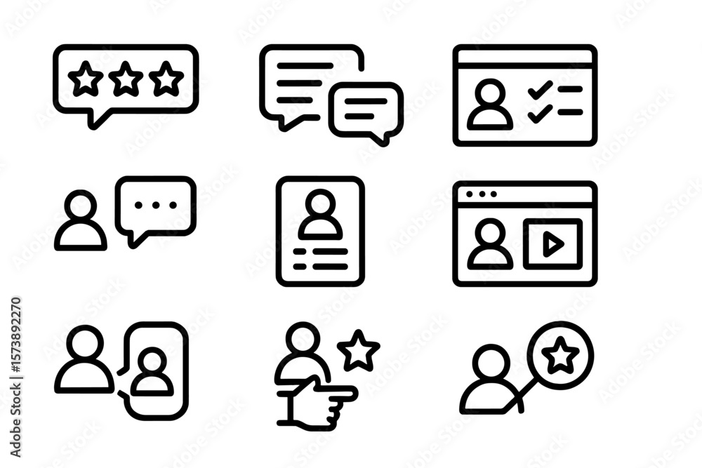 Poster minimalist communication and profile interface icons set