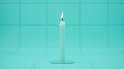 White Candle with Cyan Pool Tile Backdrop
