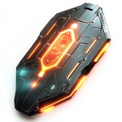 Futuristic shield design concept art for video game asset and sci fi weapon illustration render design