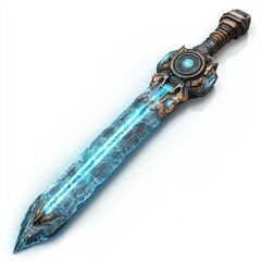 Futuristic glowing sword weapon concept art for game design and fantasy role playing illustration