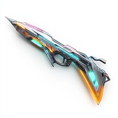 Futuristic weapon concept art design for games or sci fi projects with neon colors and sleek modern lines