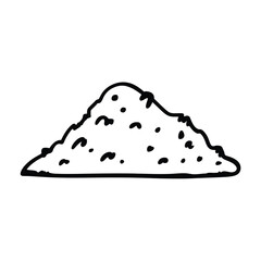 Hand drawn pile of dirt or soil illustration in black and white