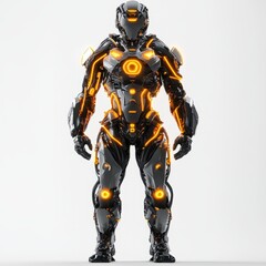 Futuristic robot armor suit concept art design with glowing lights for scifi and gaming projects