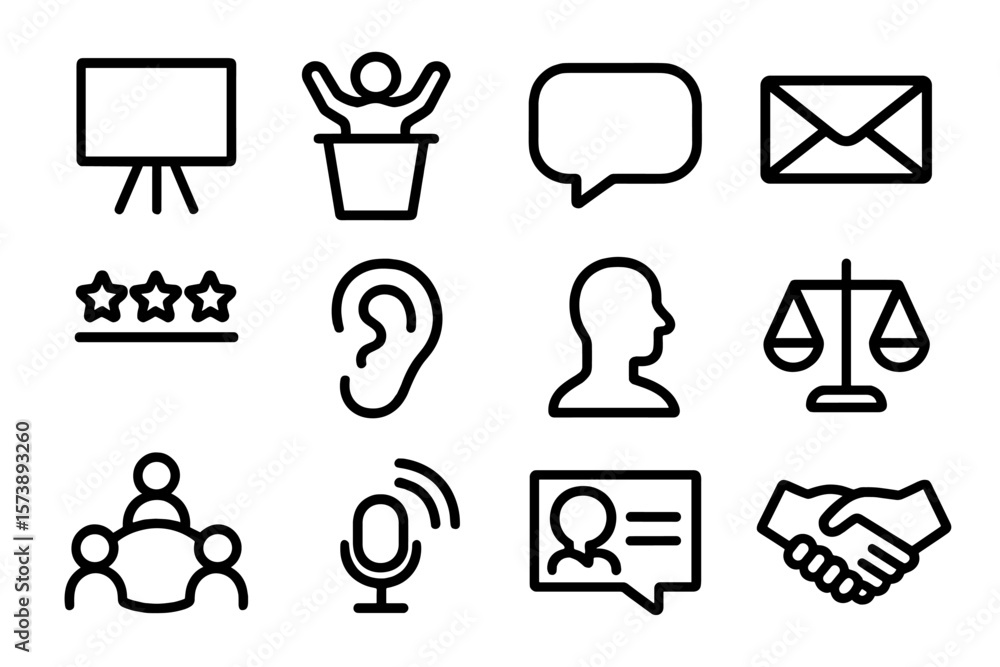 Poster minimal presentation and communication icons with dark background