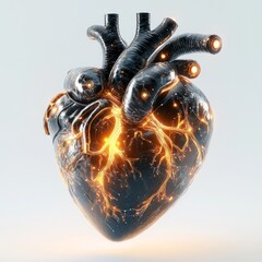 Futuristic heart concept art rendering of human organ with glowing veins and arteries design illustration