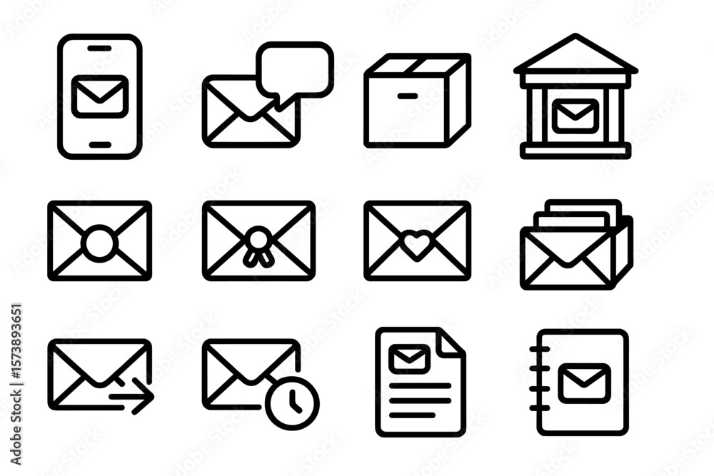 Poster monochrome email and messaging icons set on dark background