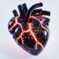Anatomical heart illustration glowing red veins medical concept cardiology health render dark design