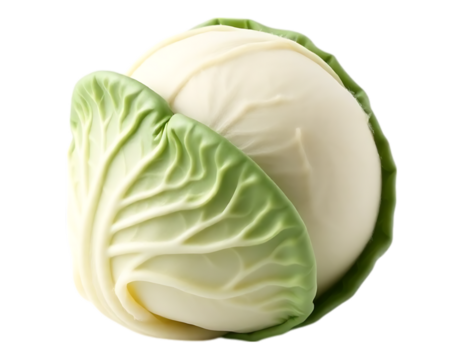 Fresh White Cabbage Head with Green Leaves Isolated