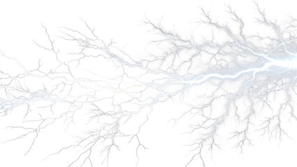 Photo of a powerful lightning bolt branches out like a tree, illuminating the transparent...