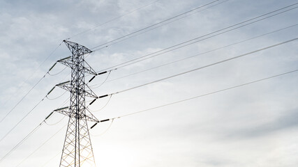 high-voltage power lines, high voltage electric transmission tower for producing electricity at...
