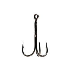 Close-up of treble fishing hook. Reliable hook for strong hook set, best hook.
