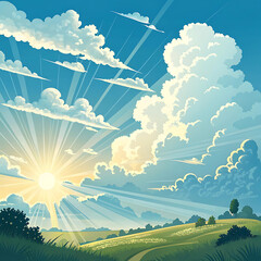 Fototapeta premium summer landscape with green grass and blue sky