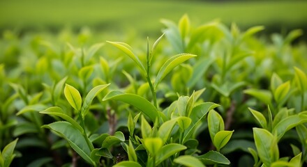 Obraz premium Close-up of tea leaves in farm field
