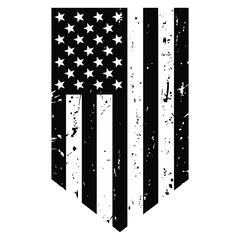 Distressed American Flag Shield in Black and White Vector Graphic