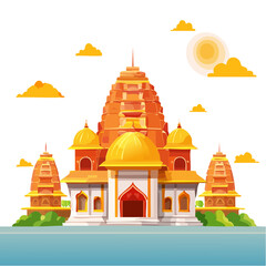 Naklejka premium Golden Temple at Sunrise Vector Illustration with Traditional Design